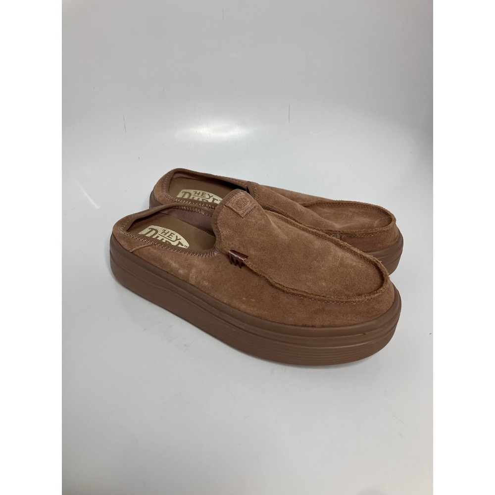 Hey Dude Austin Lift Classic Women 9 Brown Excellent Platform Suede Mule Loafer